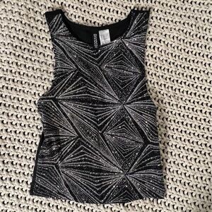 H&M silver and Black Glitter Sparkly Crop Top